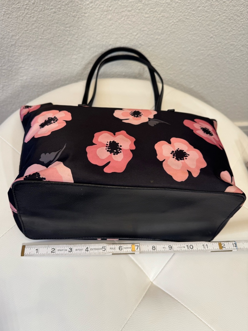 Kate Spade New York Floral Nylon Tote Pink Black Zip Top Shoulder Bag - Picture 6 of 10
